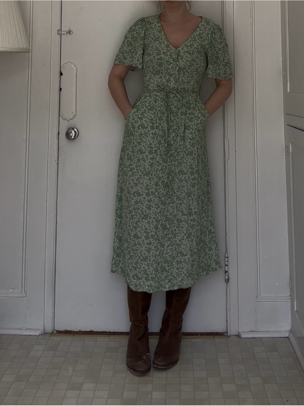 & Other Stories Green Floral Midi Dress